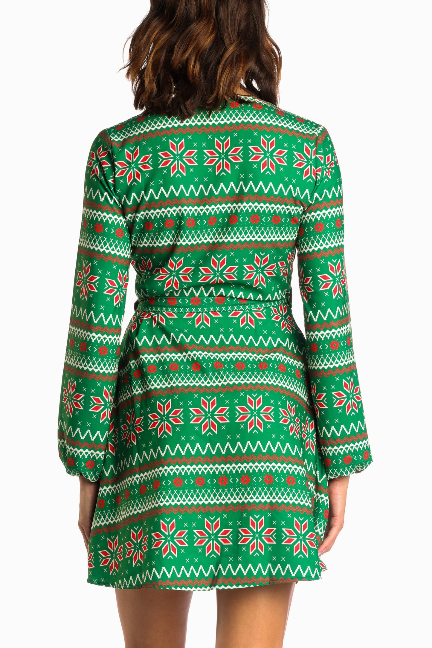  The Kris Kringle | Green Fair Isle Christmas Wrap Dress