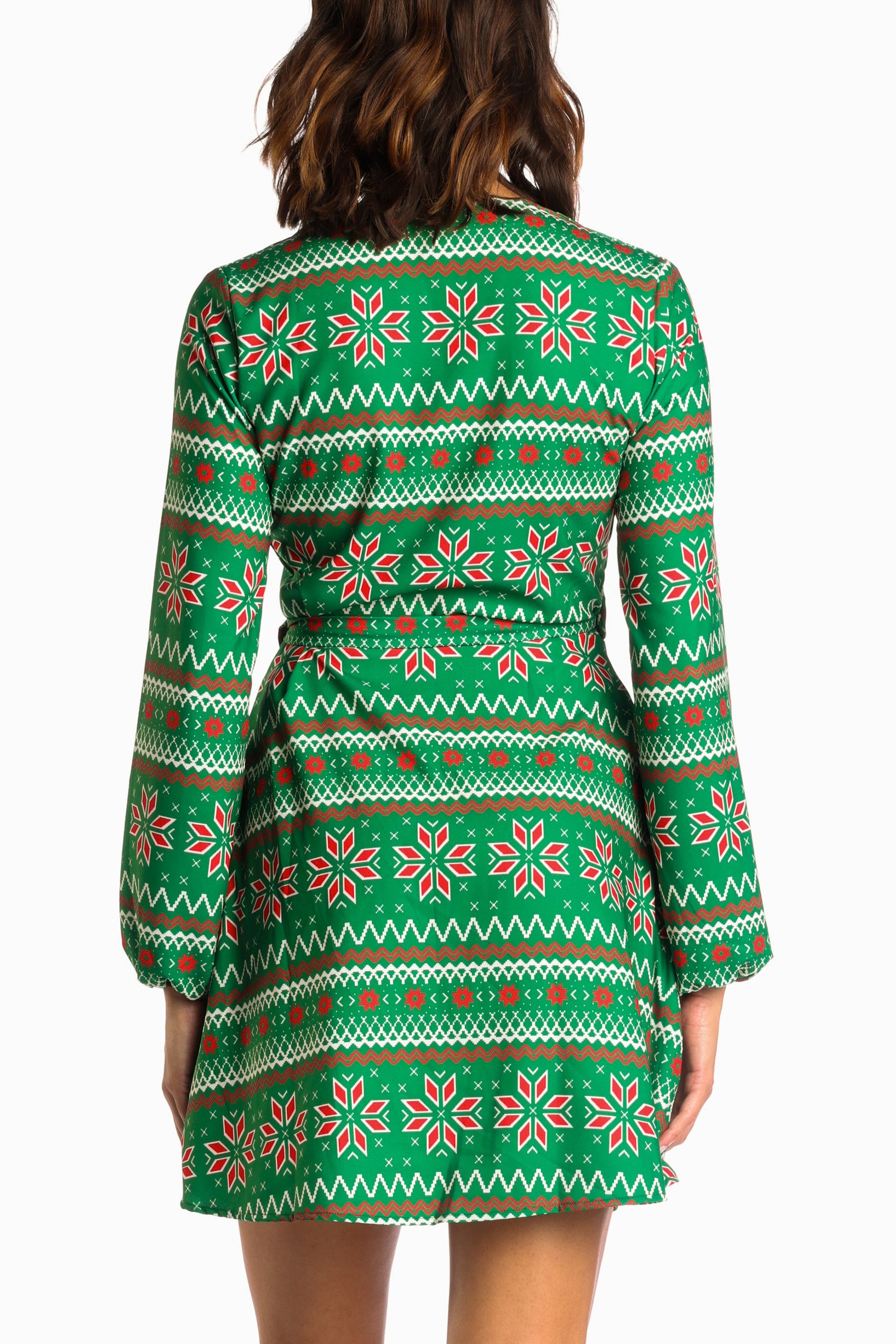  The Kris Kringle | Green Fair Isle Christmas Wrap Dress