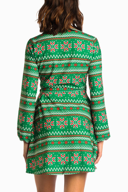  The Kris Kringle | Green Fair Isle Christmas Wrap Dress