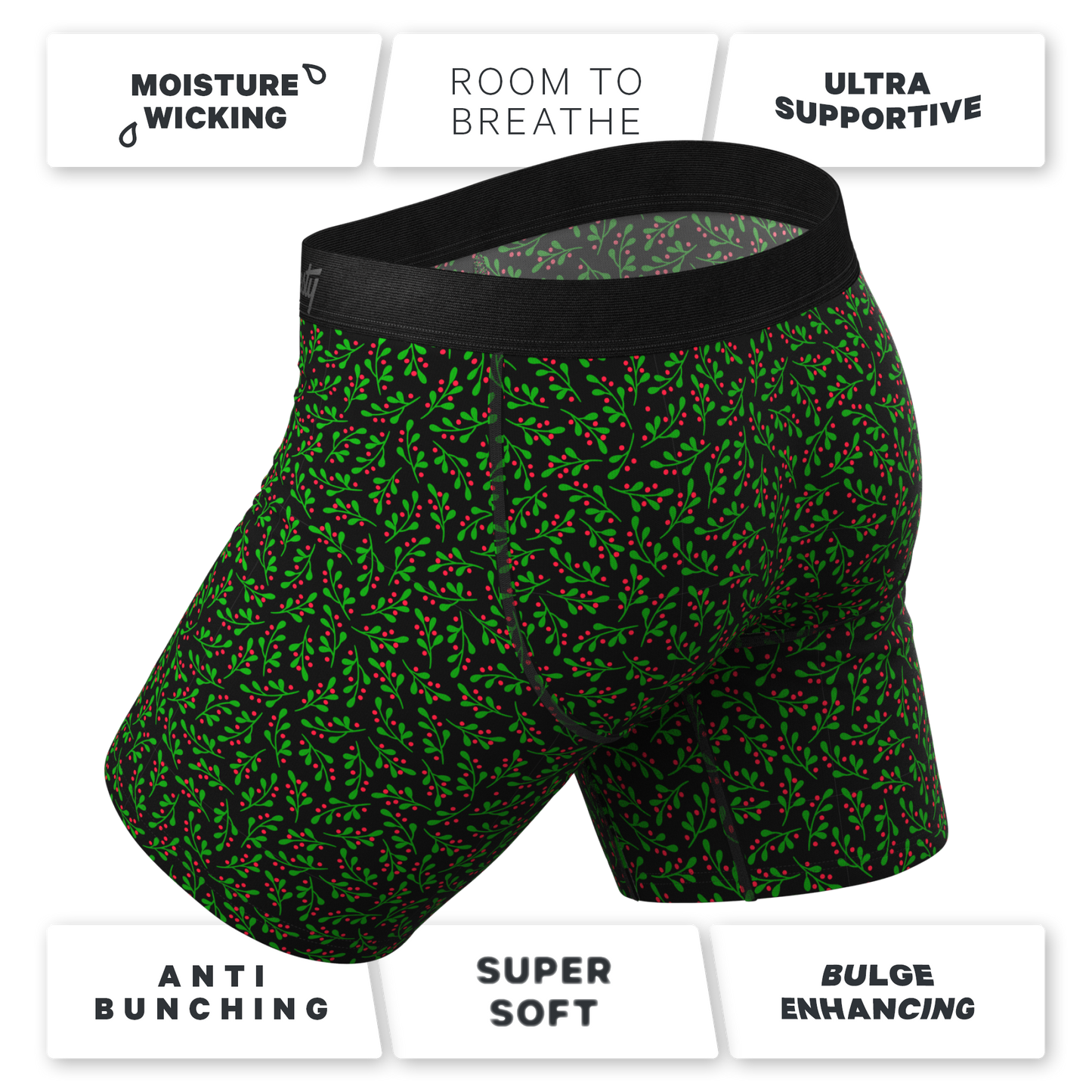  The Kiss Me There | Mistletoe Long Leg Ball Hammock® Pouch Boxers With Fly