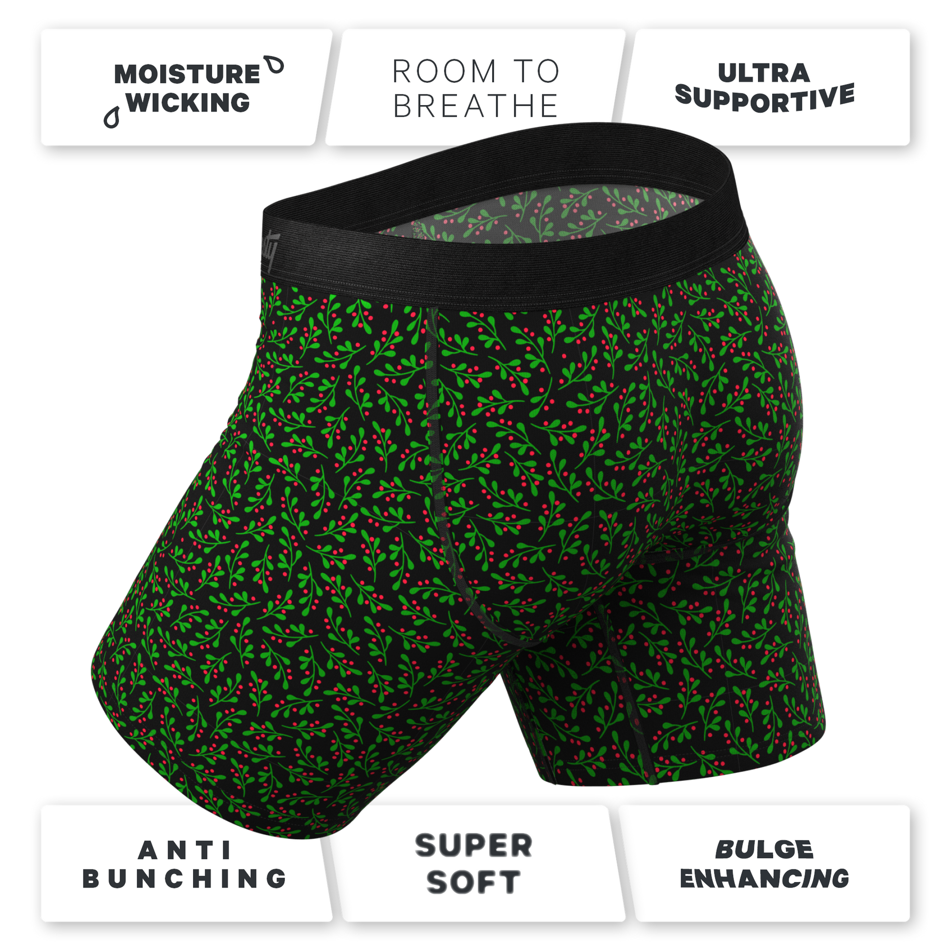  The Kiss Me There | Mistletoe Long Leg Ball Hammock® Pouch Boxers With Fly