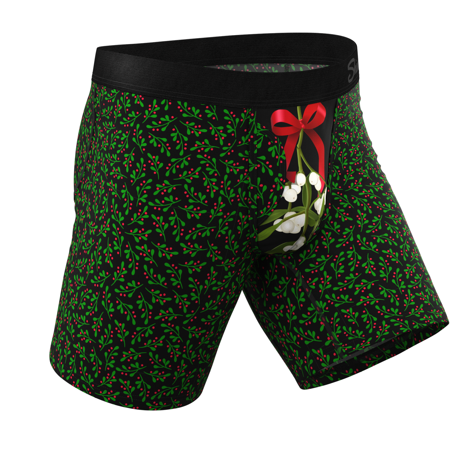  The Kiss Me There | Mistletoe Long Leg Ball Hammock® Pouch Boxers With Fly