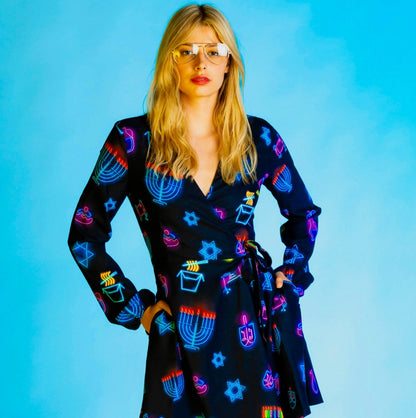  The Latke'd & Loaded | Neon Hanukkah Wrap Dress