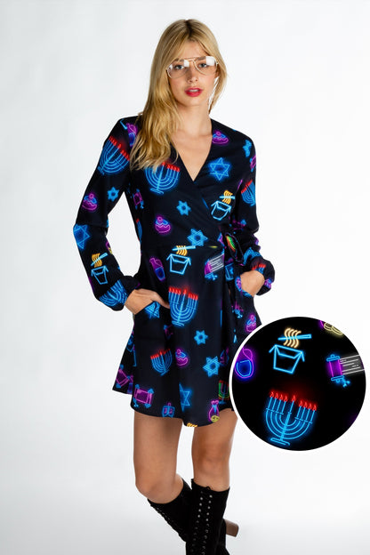  The Latke'd & Loaded | Neon Hanukkah Wrap Dress