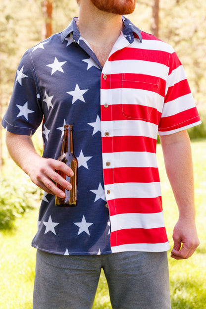  The Johnny Adams | Men's American Flag Stretch Hawaiian Shirt