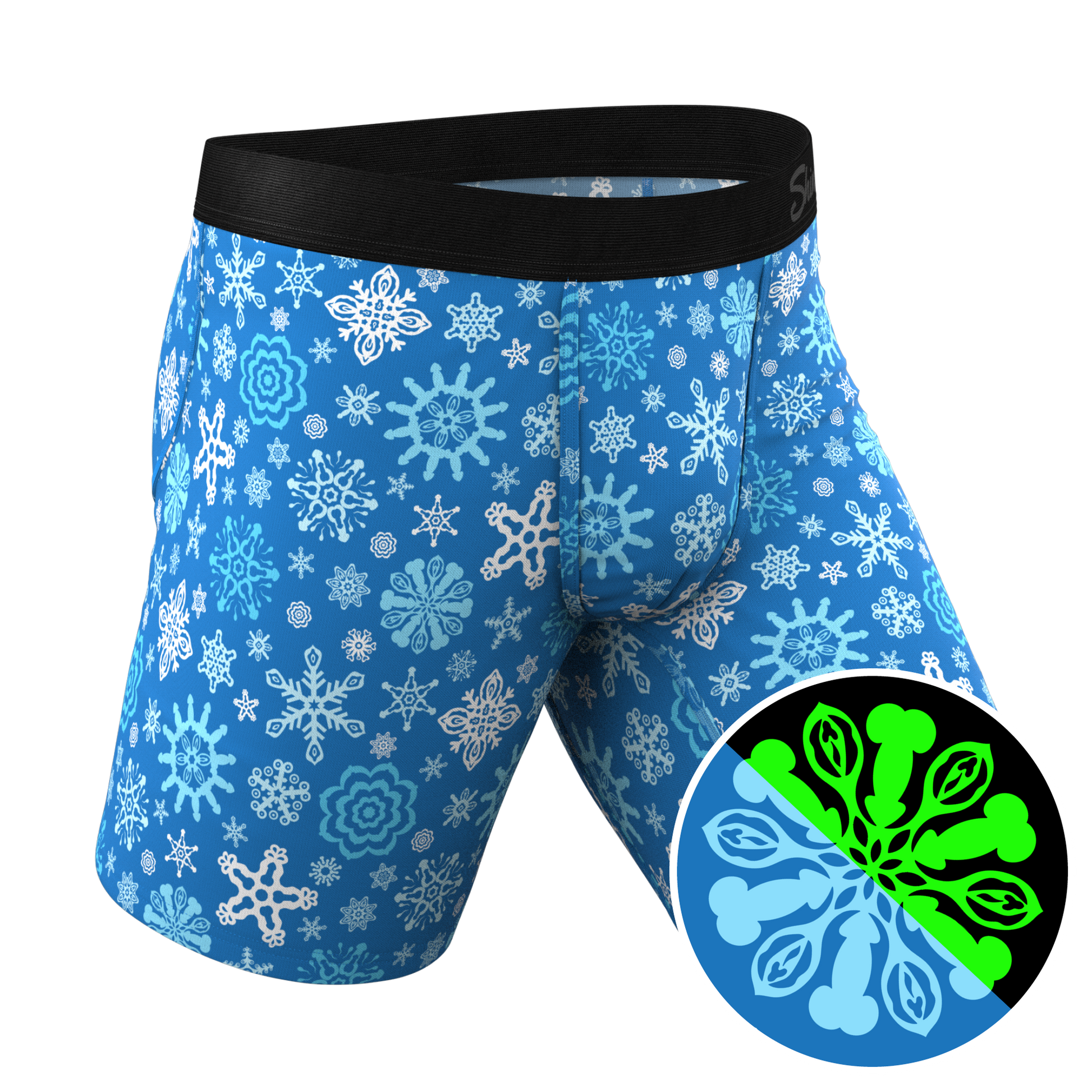  The Melt In Your Mouth | Glow In The Dark Naughty Snowflakes Long Leg Ball Hammock® Pouch Underwear With Fly