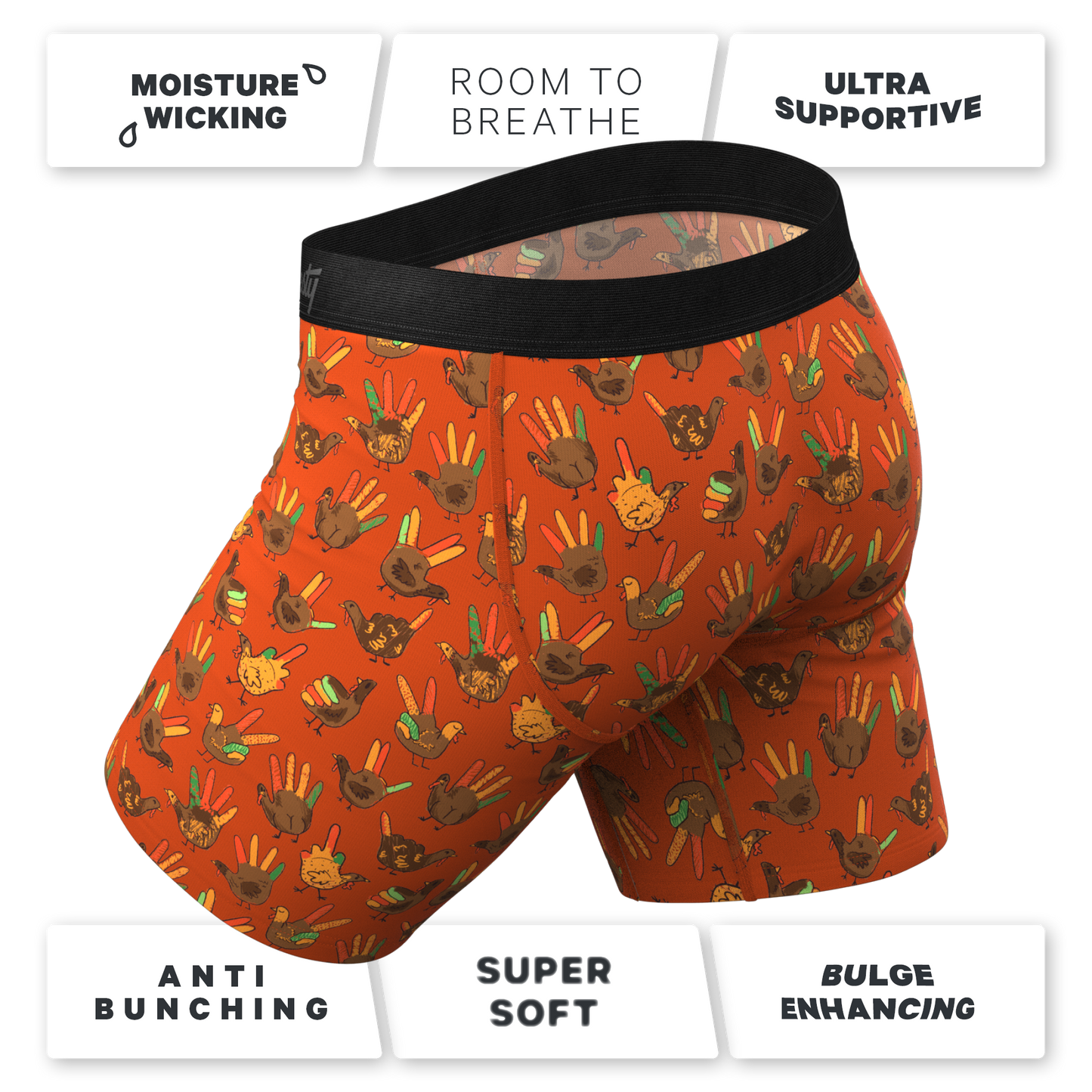  The Party Fowl | Thanksgiving Turkey Long Leg Ball Hammock® Pouch Boxers With Fly