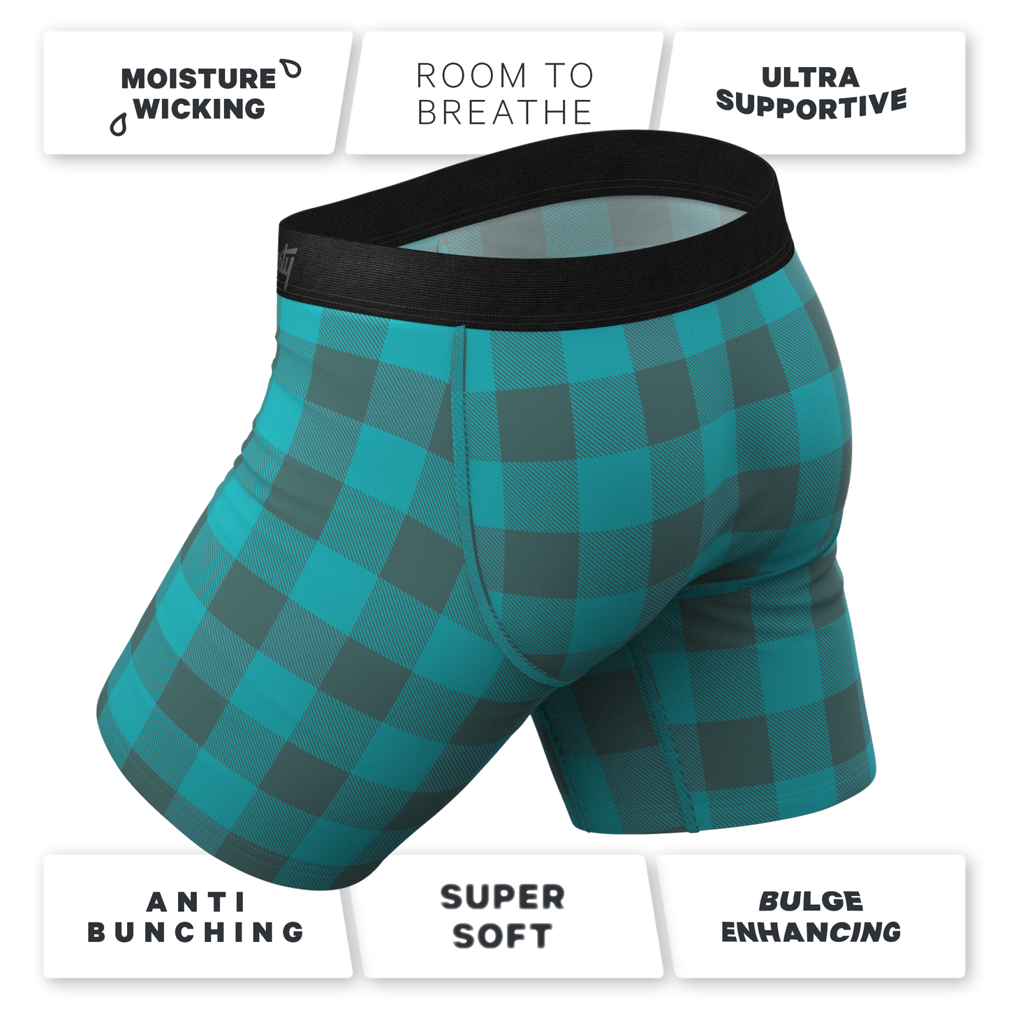  The Plaid And Simple | Green Buffalo Check Long Leg Ball Hammock® Pouch Boxers With Fly