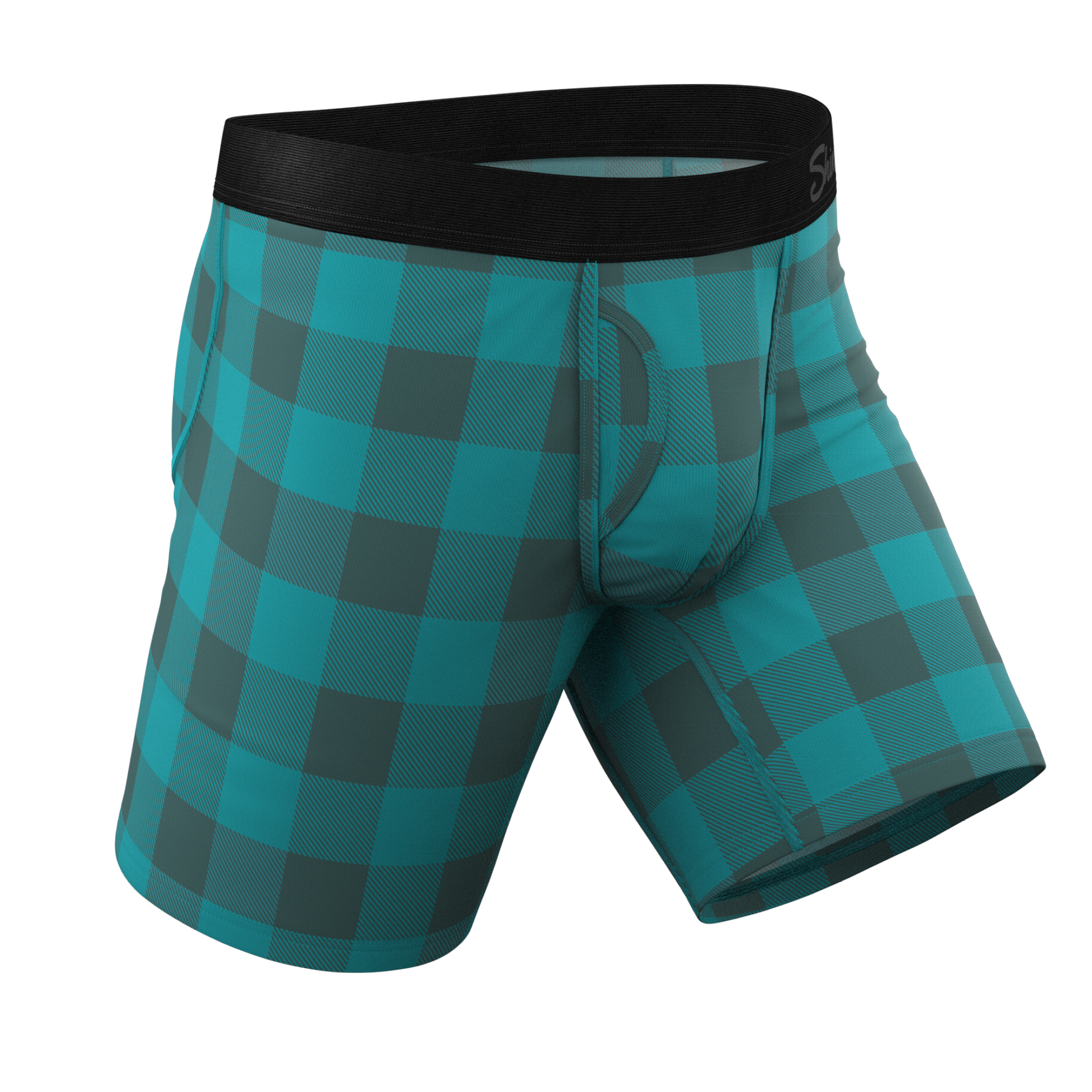  The Plaid And Simple | Green Buffalo Check Long Leg Ball Hammock® Pouch Boxers With Fly