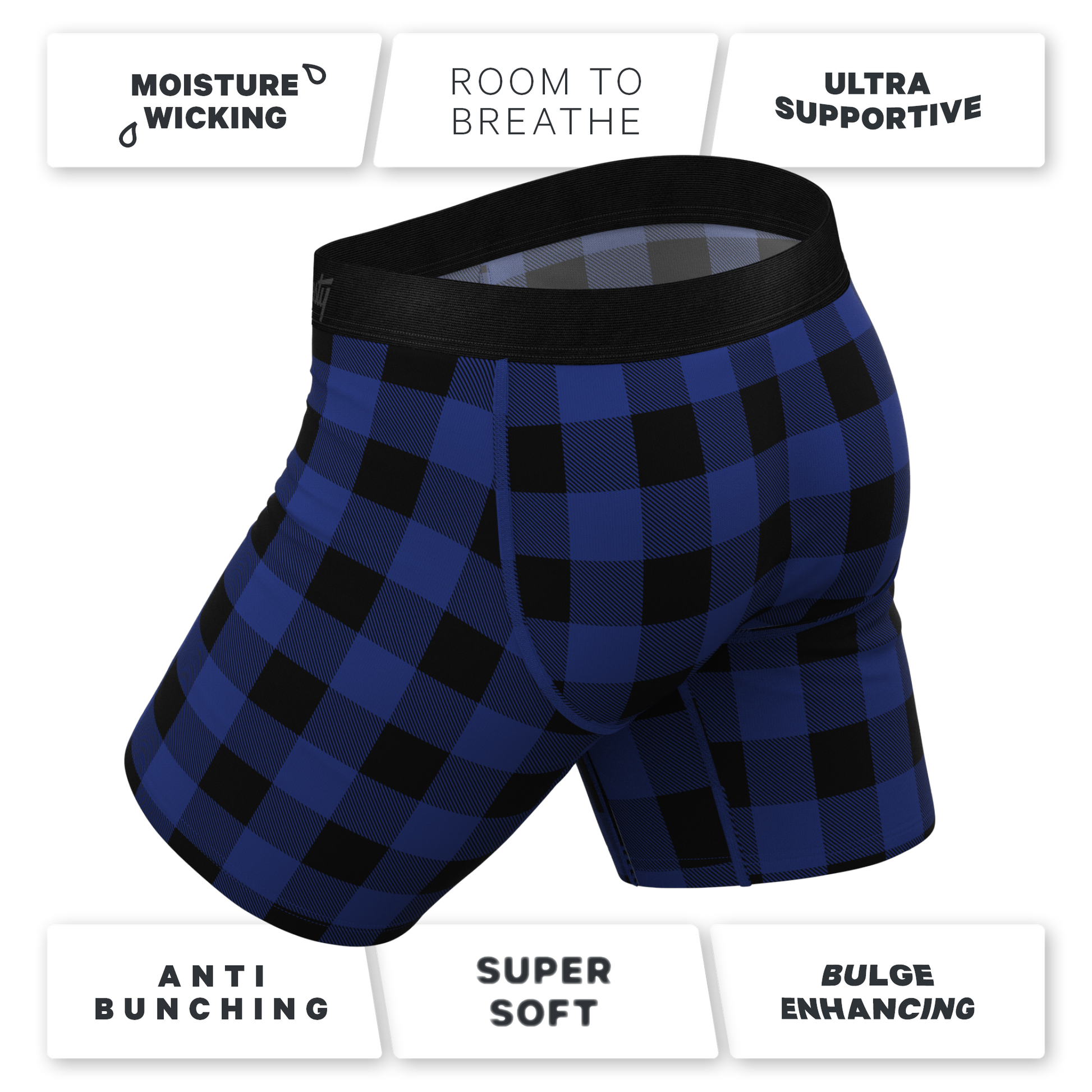  The Precious Plums | Blue Plaid Long Leg Ball Hammock® Pouch Underwear With Fly