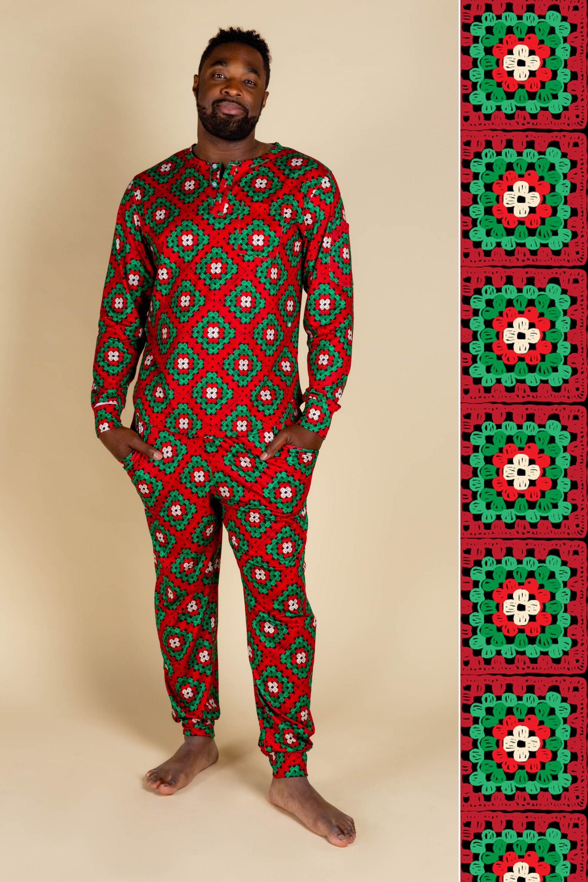 The Quilty Pleasure | Mens Red And Green Afghan Christmas Pajama Bottom