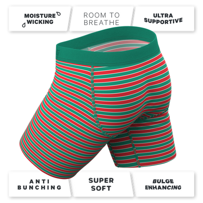  The Stripe Club | Christmas Striped Long Leg Ball Hammock® Pouch Boxers With Fly