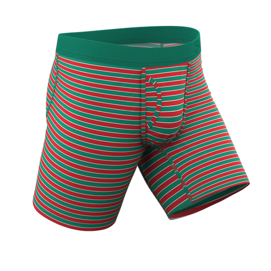  The Stripe Club | Christmas Striped Long Leg Ball Hammock® Pouch Boxers With Fly