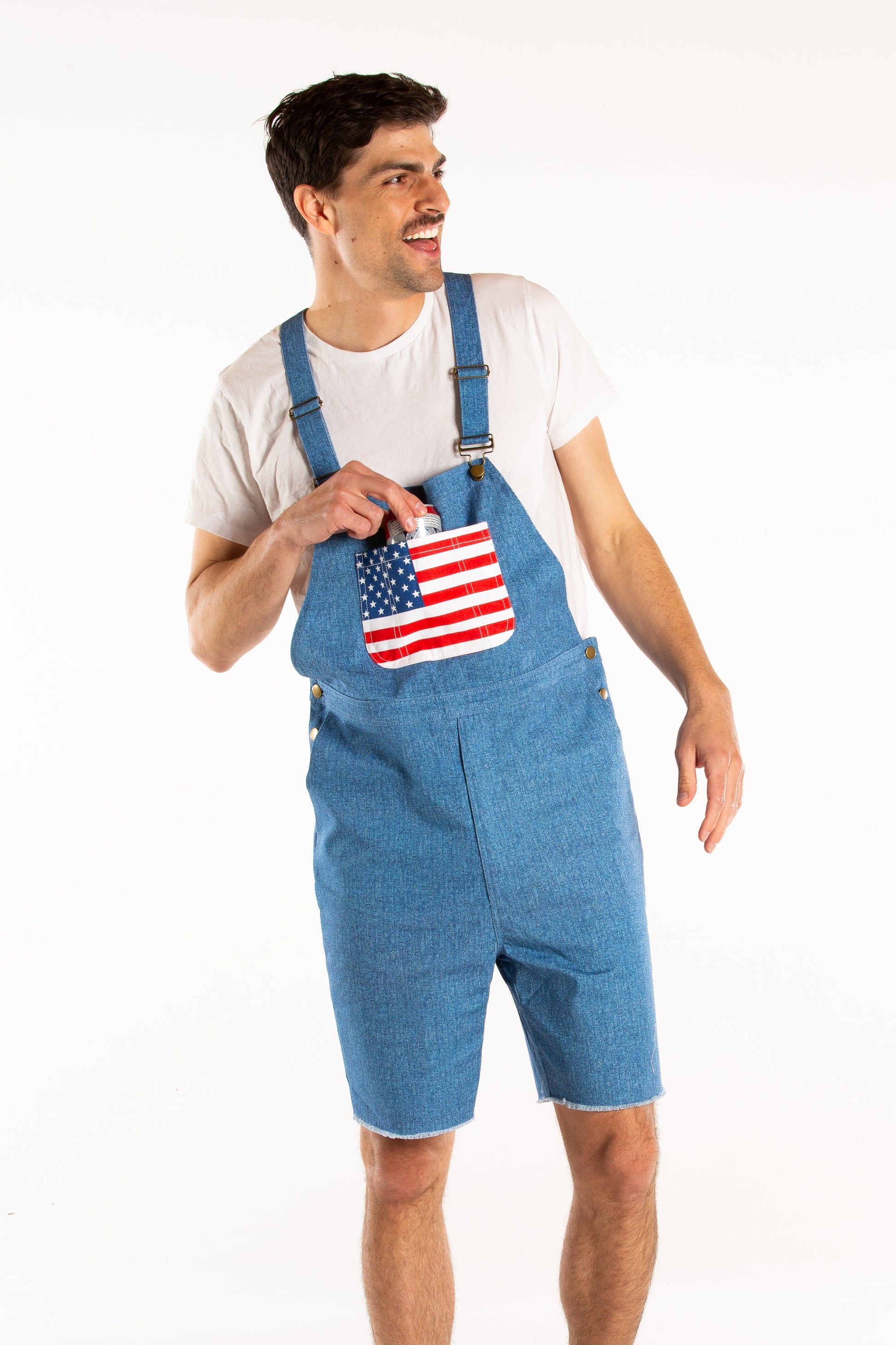  The Chattahoochees | Denim American Flag Short Overalls