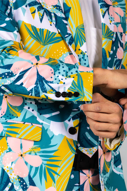  The Floral Fixation | Blue Tropical Suit Blazer