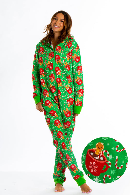  The Hot Cocoa-cuzzi | Ladies Unisex Gingerbread Christmas Onesie