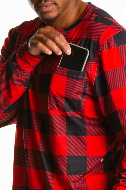  The Red And Black Lumberjack | Mens Buffalo Check Pajama Top