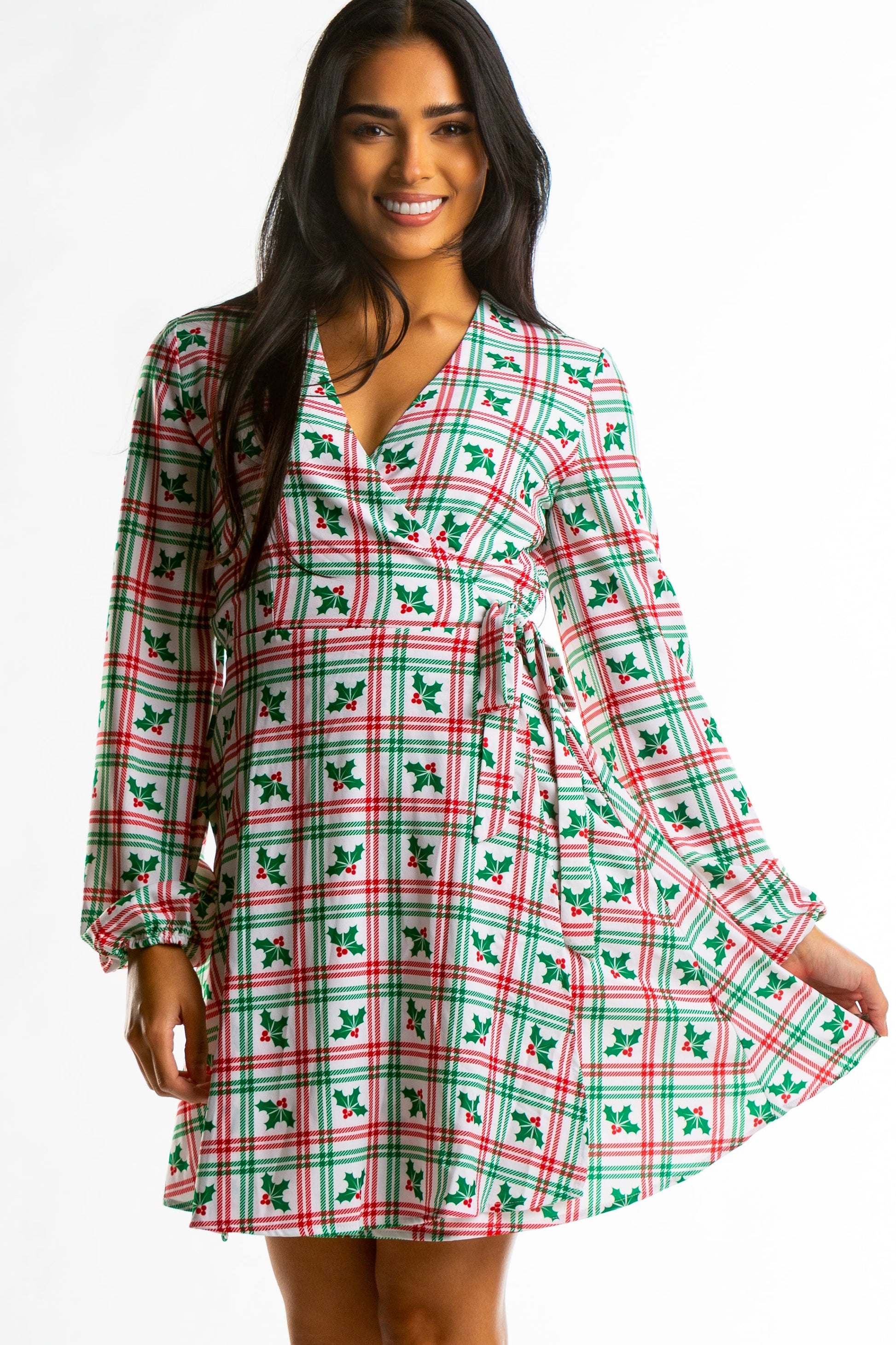  The Smooches | Mistletoe Plaid Christmas Wrap Dress