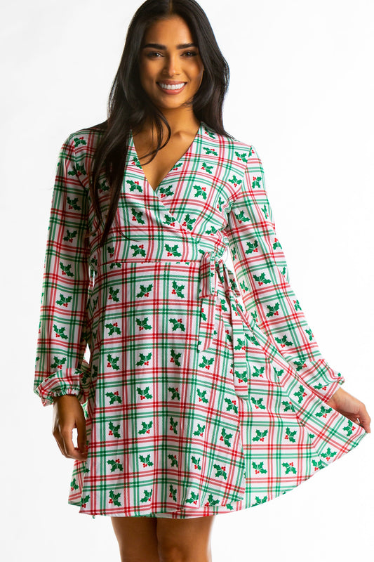  The Smooches | Mistletoe Plaid Christmas Wrap Dress