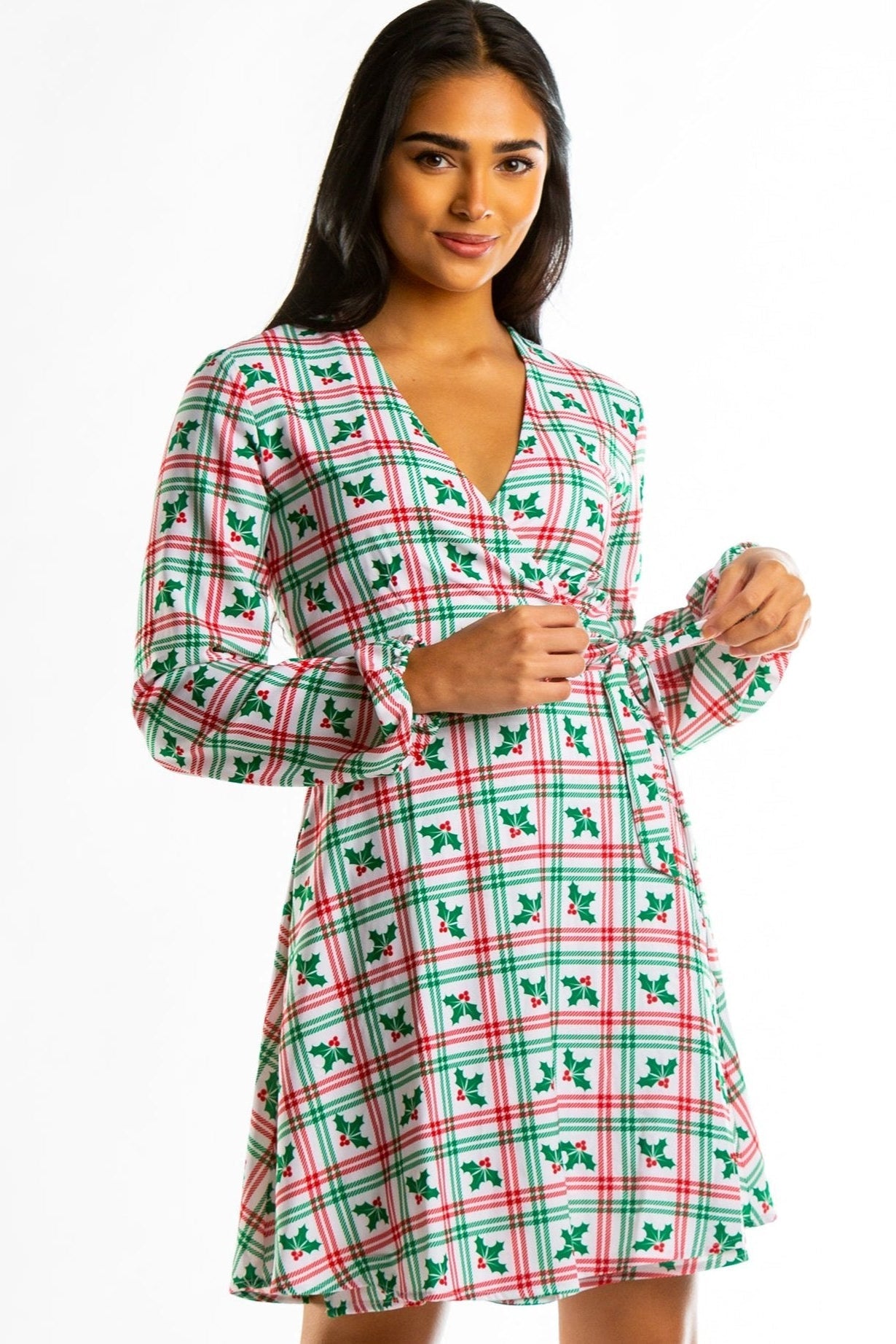  The Smooches | Mistletoe Plaid Christmas Wrap Dress