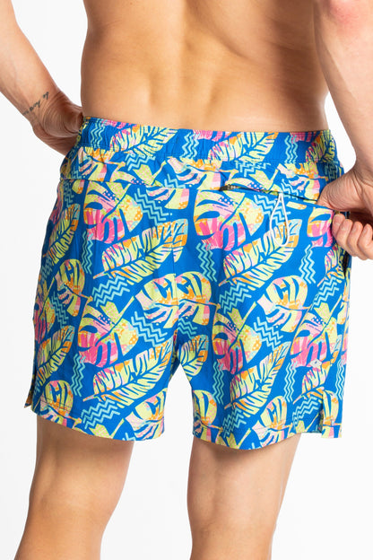  The Oahu Rendezvous | Tropical Leaves Ball Hammock® Pouch 5" Swim Trunks